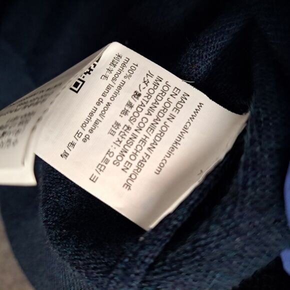 Calvin Klein Extra Fine 100% Merino Wool Sweater Men's Medium V-Neck LS Navy - Picture 4 of 8